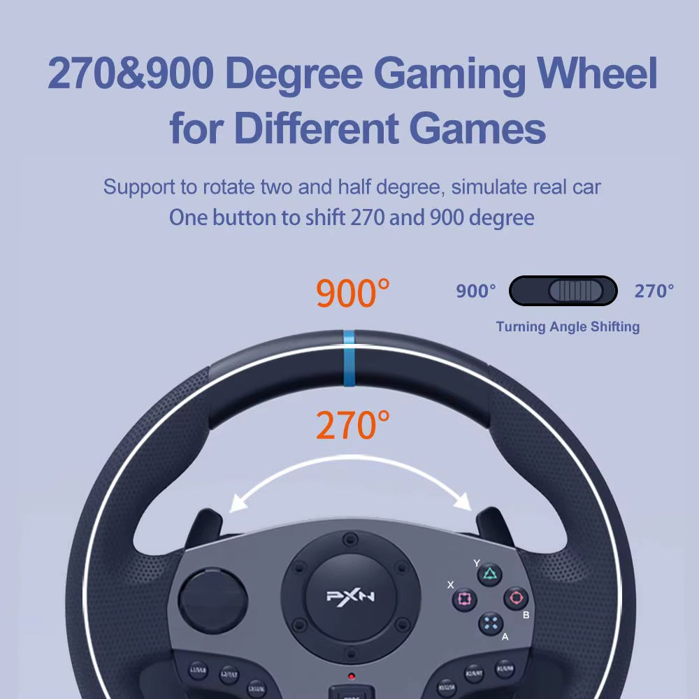 Universal USB Sim Racing Steering Wheel with 3-Pedals and Shifter, 270/900 Degree Adjustable for PC, Xbox, PS4, Switch Gaming