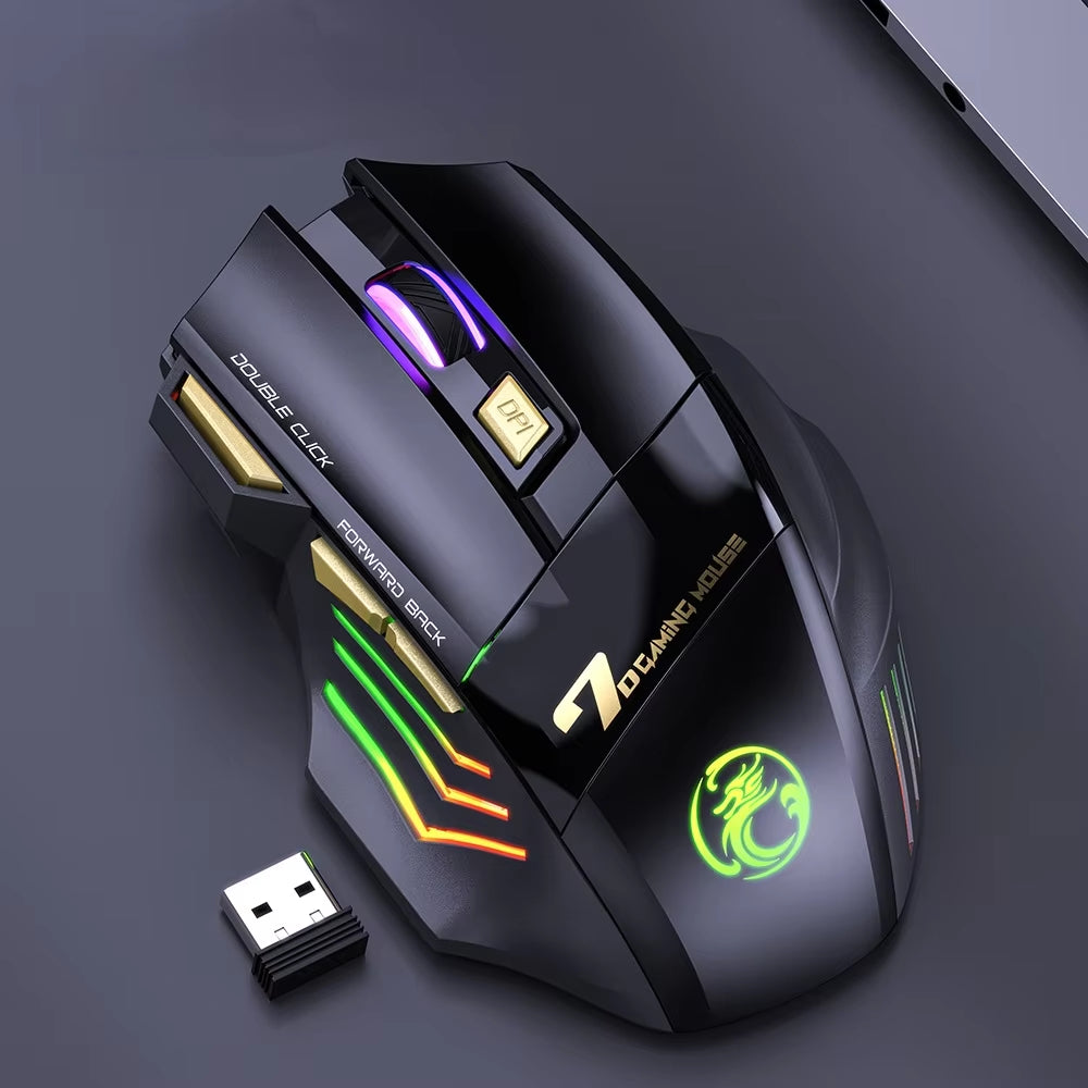 7-Key 2.4G Silent Rechargeable Colorful Breathing Light Wireless Gaming Mouse without Double Clicking Gaming Accessories