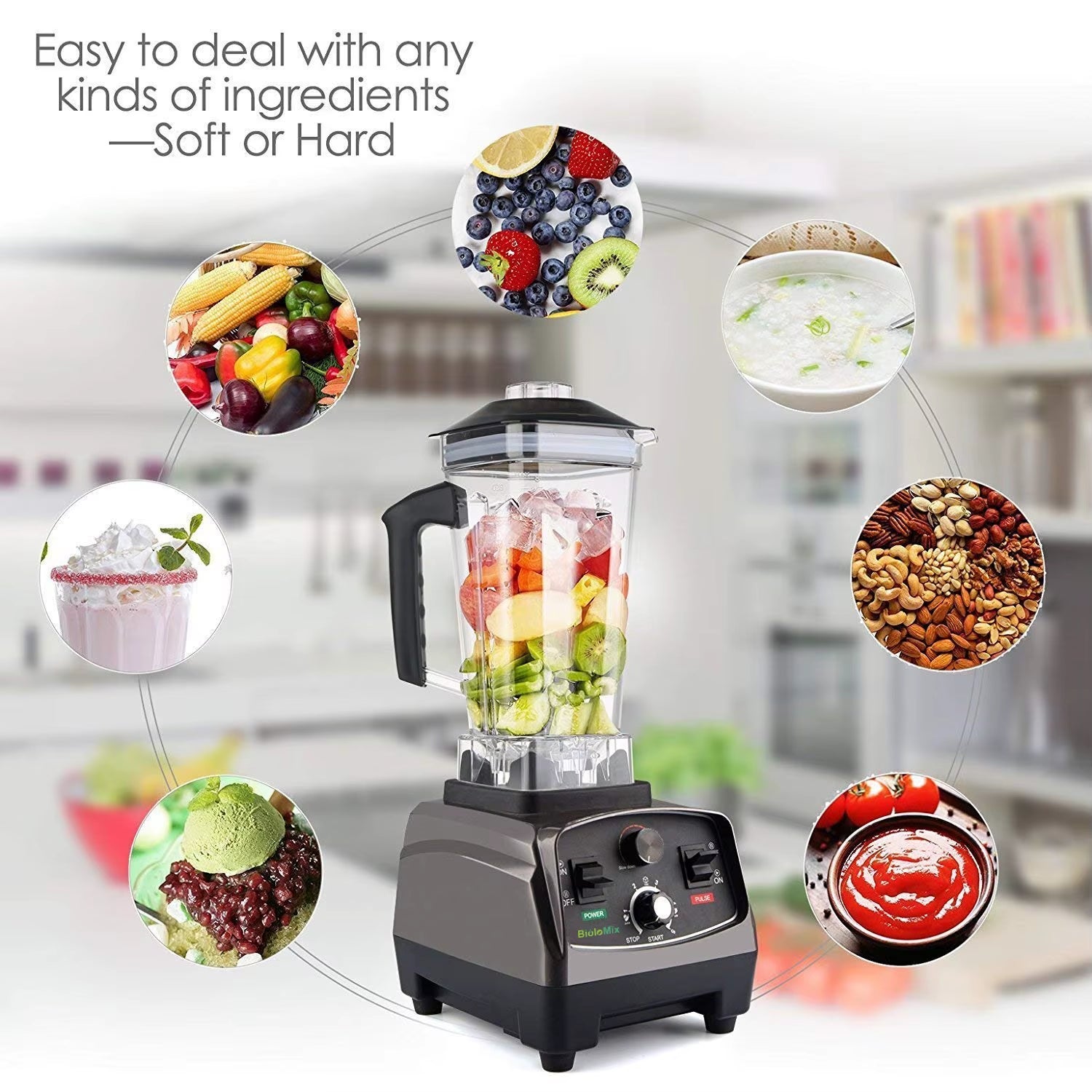 3HP 2200W Heavy Duty Commercial Grade Timer Blender Mixer Juicer Fruit Food Processor Ice Smoothies BPA Free 2L Jar