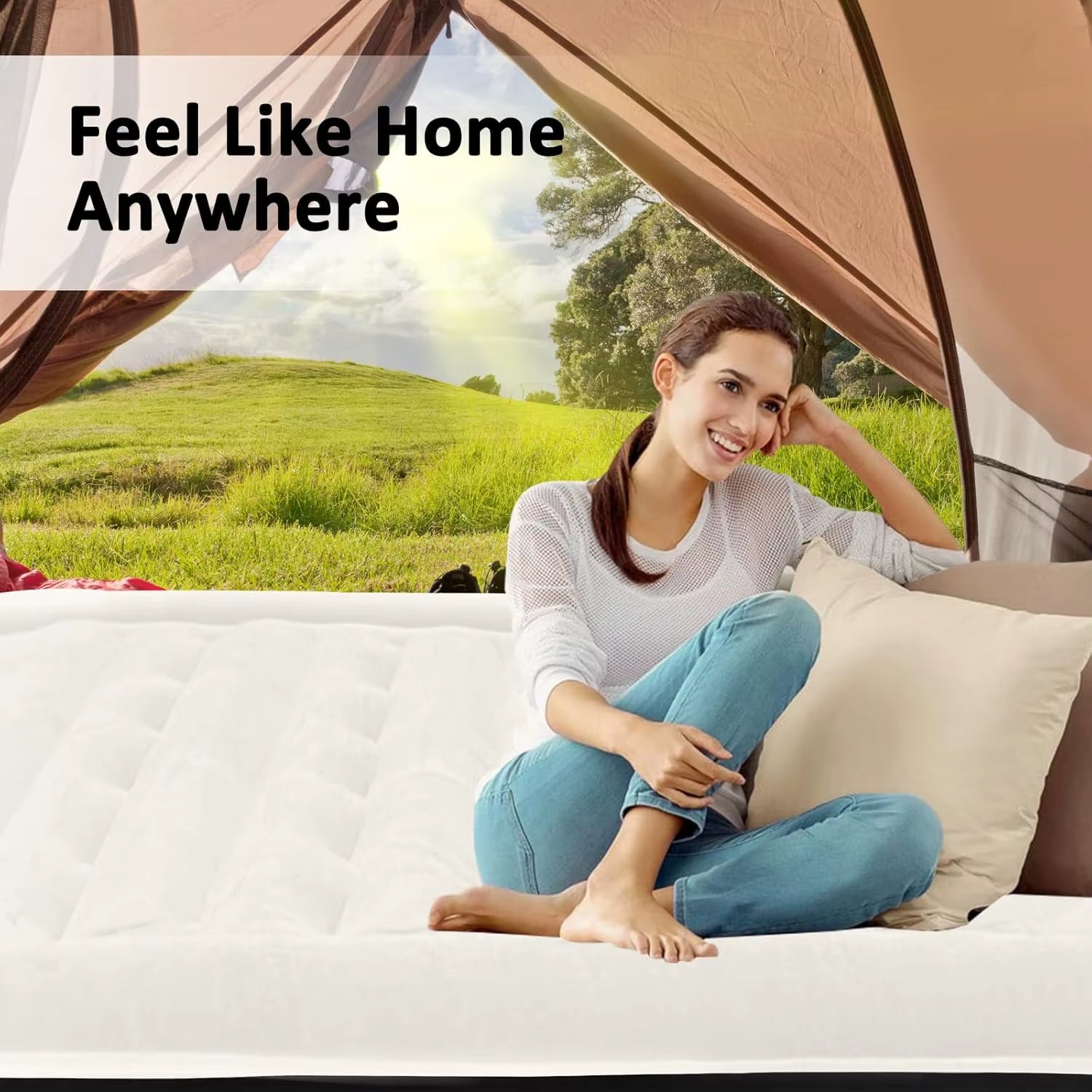 Queen Air Mattress with Built-In Pump, 18" Elevated Inflatable Bed for Guests, Camping, Home Use, Max 660Lb