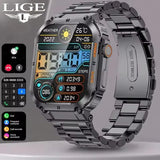 LIGE Outdoor Sports Fitness Smartwatch for Men 1.96 Inch Screen Bluetooth Calling Waterproof Watches Blood Oxygen 