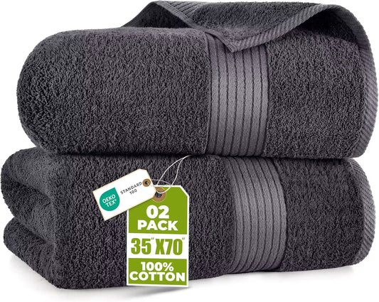 Extra Large Bath Sheets 2 Pack, 35X70 Inches, 100% Cotton Highly Absorbent Quick Dry Towels for Adults, Super Soft Grey