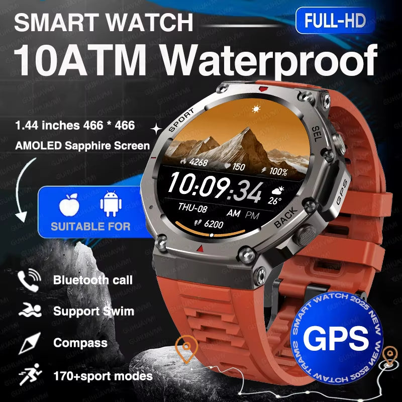 2025 New Military Bluetooth Call Smart Watch Built-In GPS Compass Barometric Altimeter 10ATM Waterproof Sports Smartwatches Men