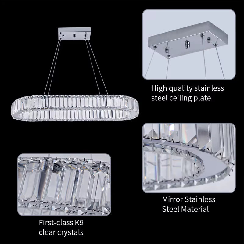 Indoor K9 Crystal Oval Ring Lamp Luxury Interior Decoration Led Chandelier Dining Room Lustre Hanging Lighting for Living Room