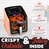 7 QT Air Fryer with Panoramic Window, Interior Light, 12 Presets & Dishwasher Safe Accessories in Peach