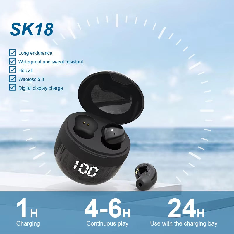 SK18 Heavy Bass Headphones Wireless Bluetooth Earphones Sleeping Headset with Mic Noise Reduction Mini Earbuds for Xiaomi Redmi
