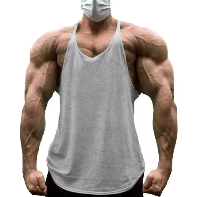 Plain Gym Fitness Bodybuilding Muscle Tank Tops Mens Running Sport Sleeveless Y-Back Vests Summer Cool Cotton Breathable Shirts