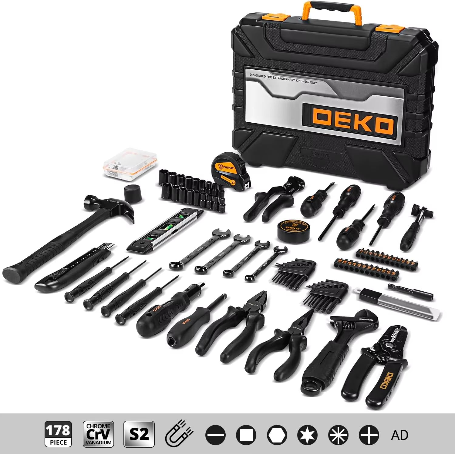 DKMT178 Comprehensive Hand Tool Set for Automotive Repair and Mechanic Use