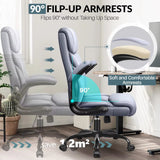 Ergonomic Leather Office Chair with Adjustable High Back and Flip-Up Armrests for Big and Tall Users, Customizable Lumbar Support