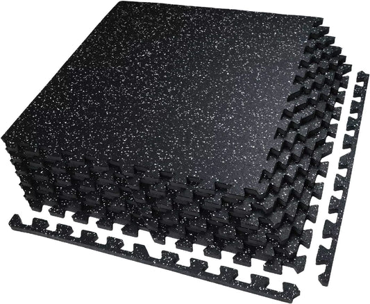 24 Sq Ft Interlocking Gym Floor Mats, 6 Tiles with Rubber Top & EVA Foam for Home Workouts