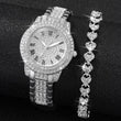 2Pcs/Set Women Stainless Steel Band Diamond Quartz Watch and Bracelet Set