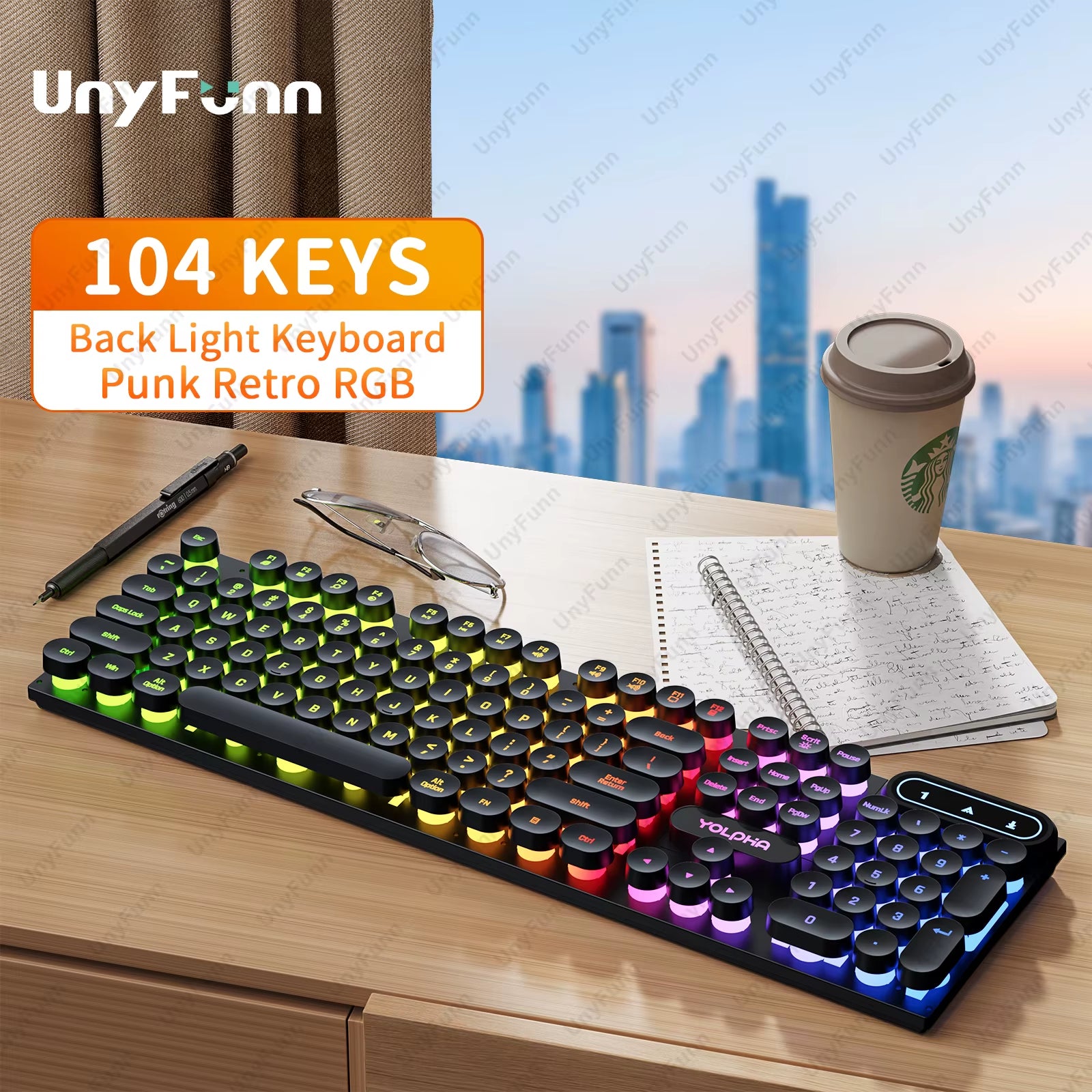 Wired Gaming Keyboard 104 Keys Color Matching Backlit Keycap Peripherals Gaming Keyboard for E-Sports Office Computer Laptop PC