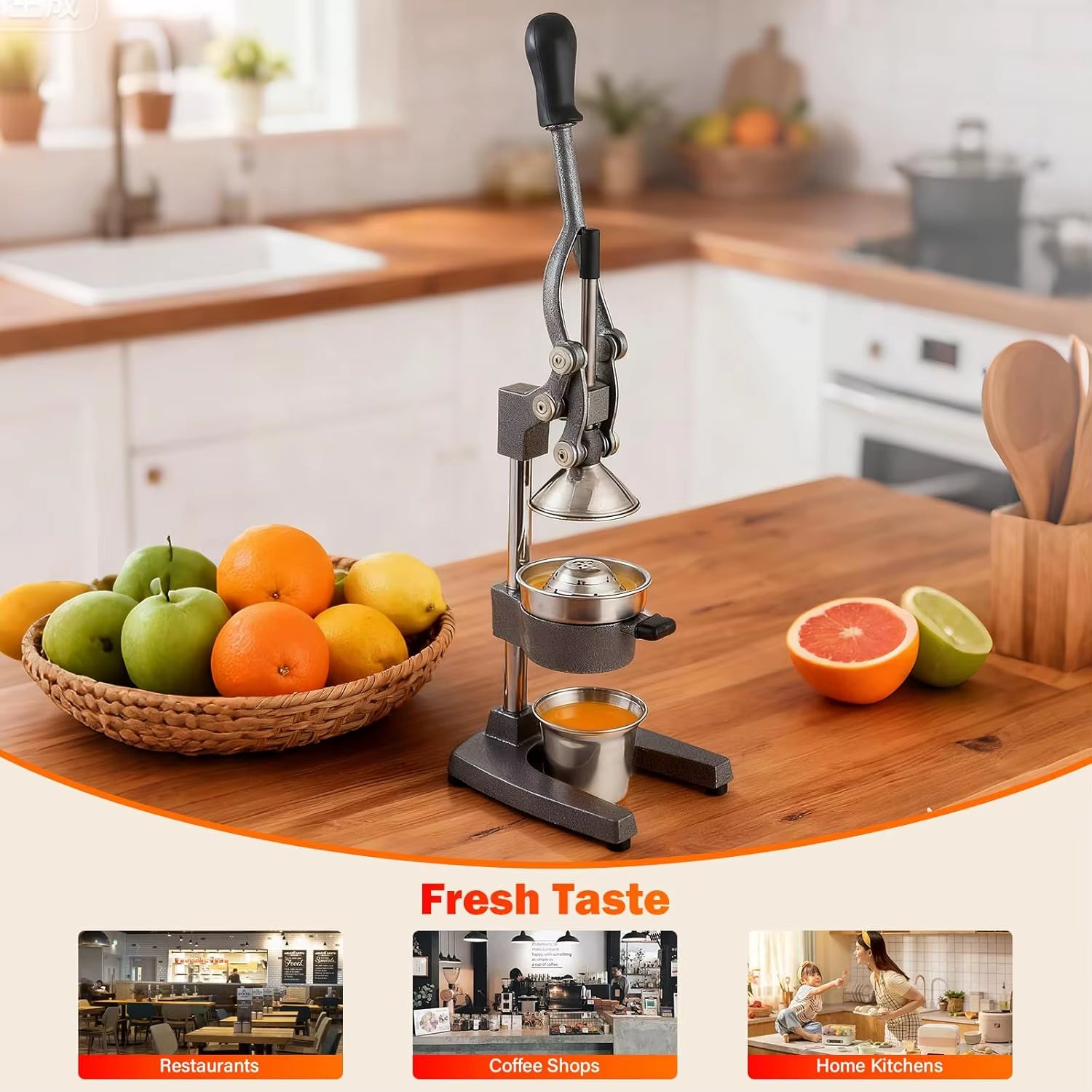 Manual Cast Iron Juicer, Commercial Lemon Squeezer for Lemons, Oranges, Grapefruits. Easy Clean Gray.