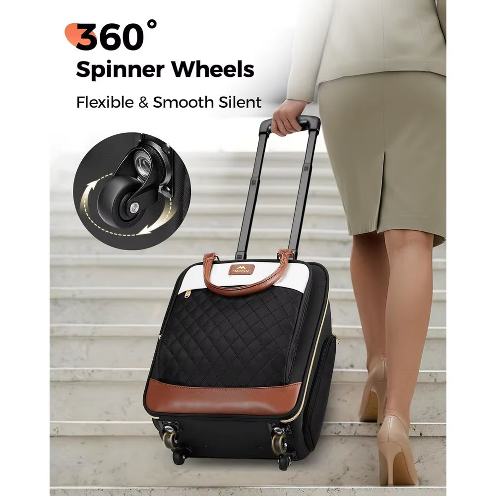 16 Inch Spinner Laptop Bag, Women'S Rolling Briefcase, Airline Approved Personal Item Travel Suitcase for Work and Travel