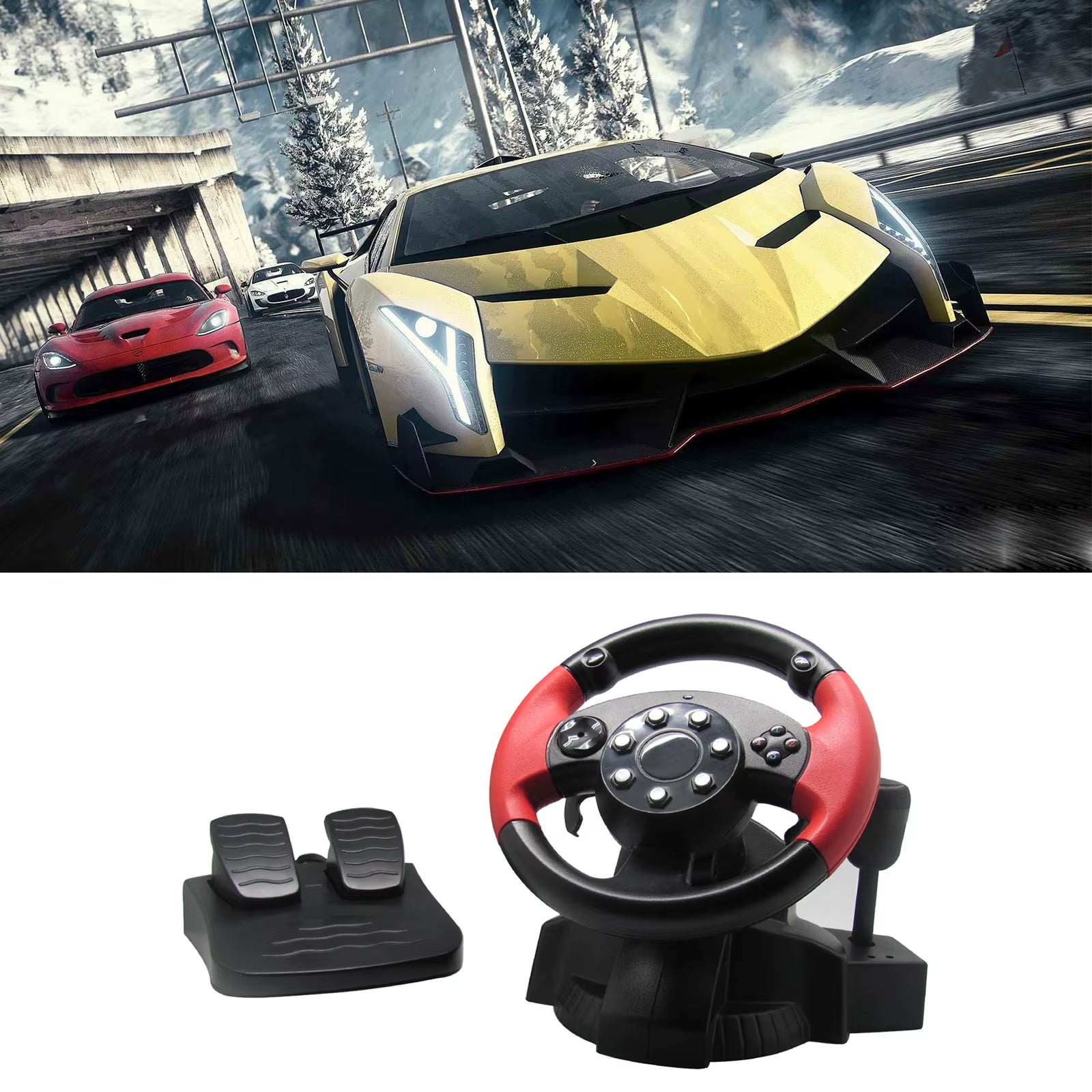 PC Games Racing Driving Simulator Steering Wheel and Pedal Set For