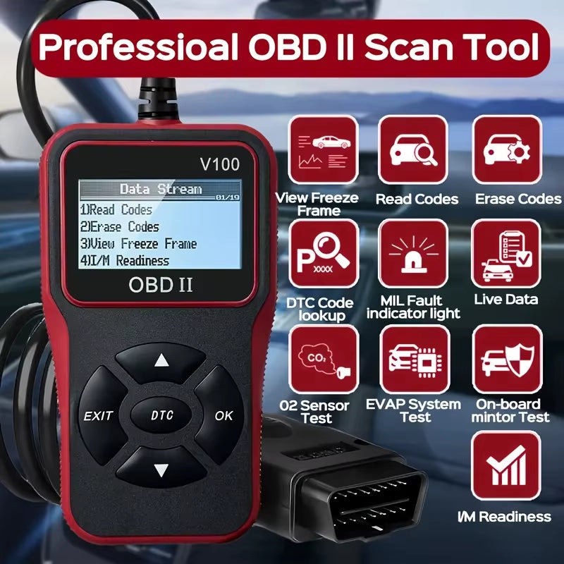 OBD2 Scanner Code Reader with 2.4" LCD Display - Professional Engine Diagnostic Tool
