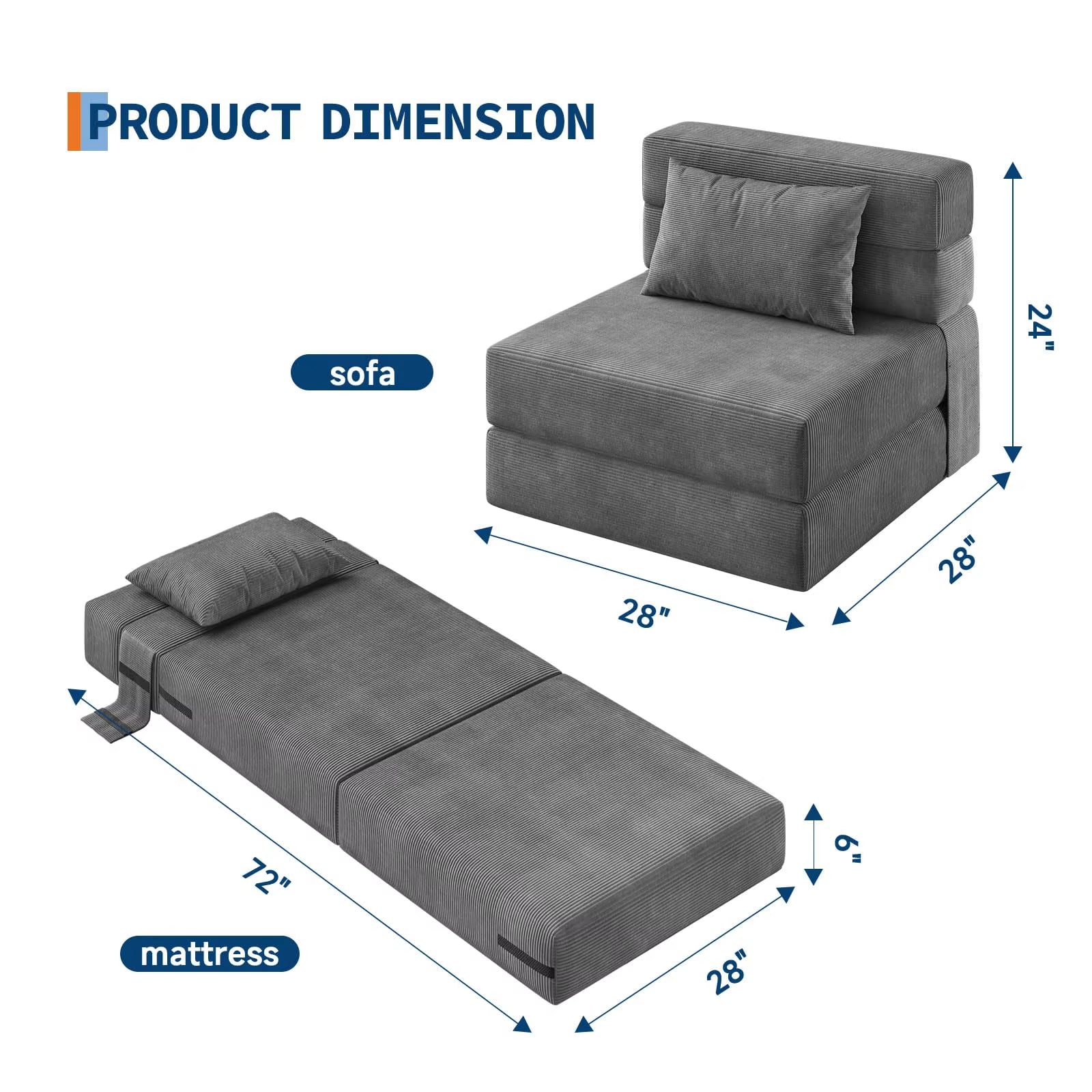 4-In-1 Folding Sofa Bed Convertible Sleeper Soft Corduroy Loveseat Couch with Pillow Space-Saving Fold Out Chair Bed for Room