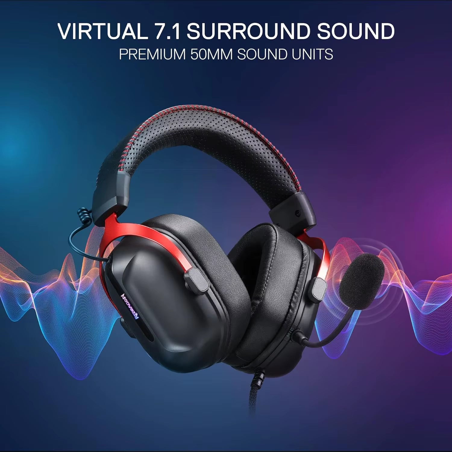 H312 Wired Gaming Headset, 7.1 Surround Sound, 50 Mm Drivers, Noise-Canceling Microphone, Over-Ear Headphones