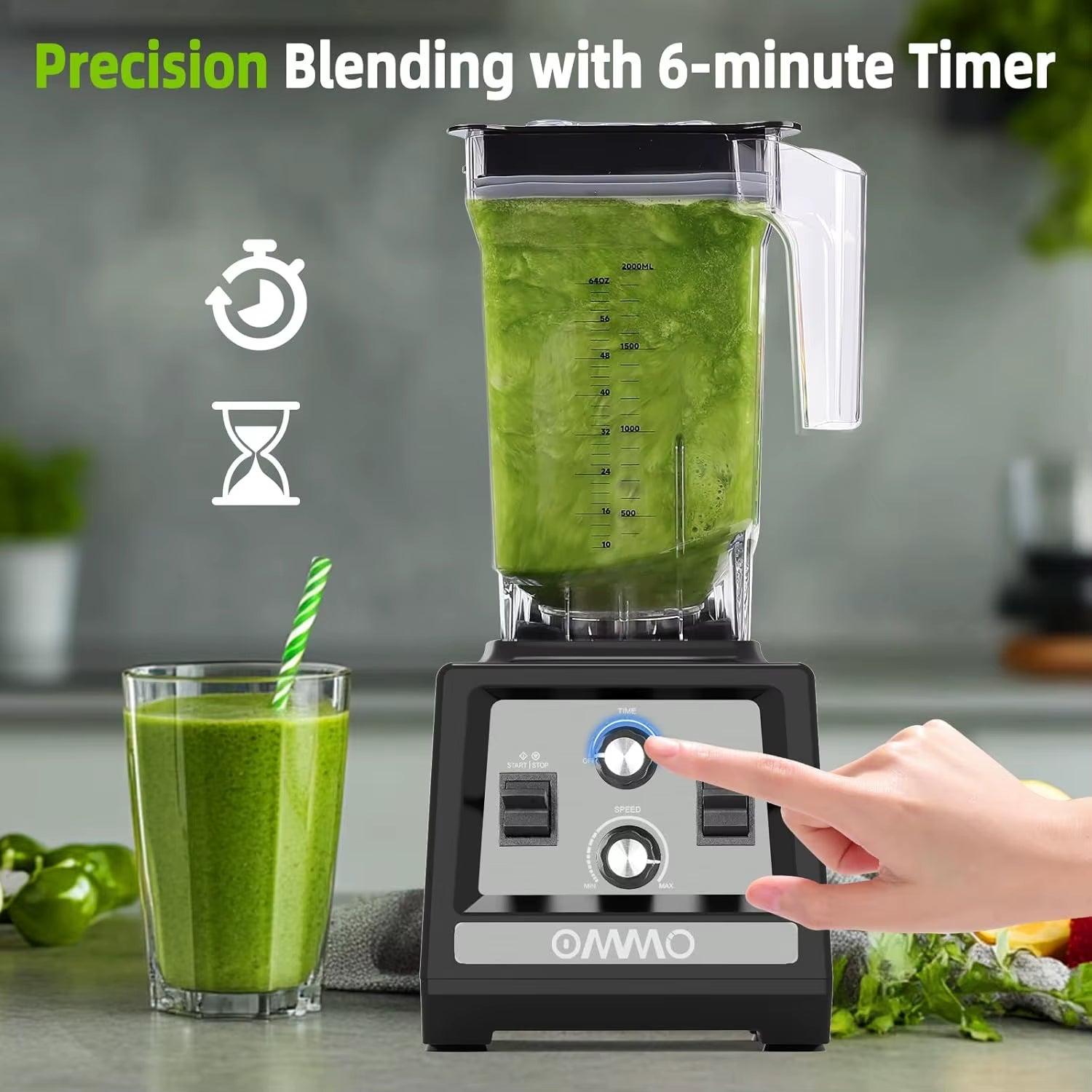 Blender for Smoothies: 1800W Peak Blenders for Kitchen, 68Oz Bpa-Free Pitcher, Timer & Speed Control, 6 Stainlsteel Blades