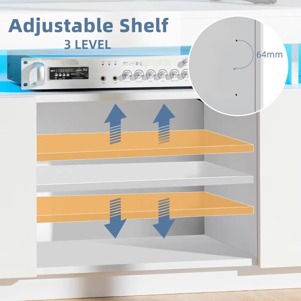 LED TV Stand for 55/50/43/40/32 Inch TV - Modern Entertainment Center with Power Outlets, Gaming Console Cabinet