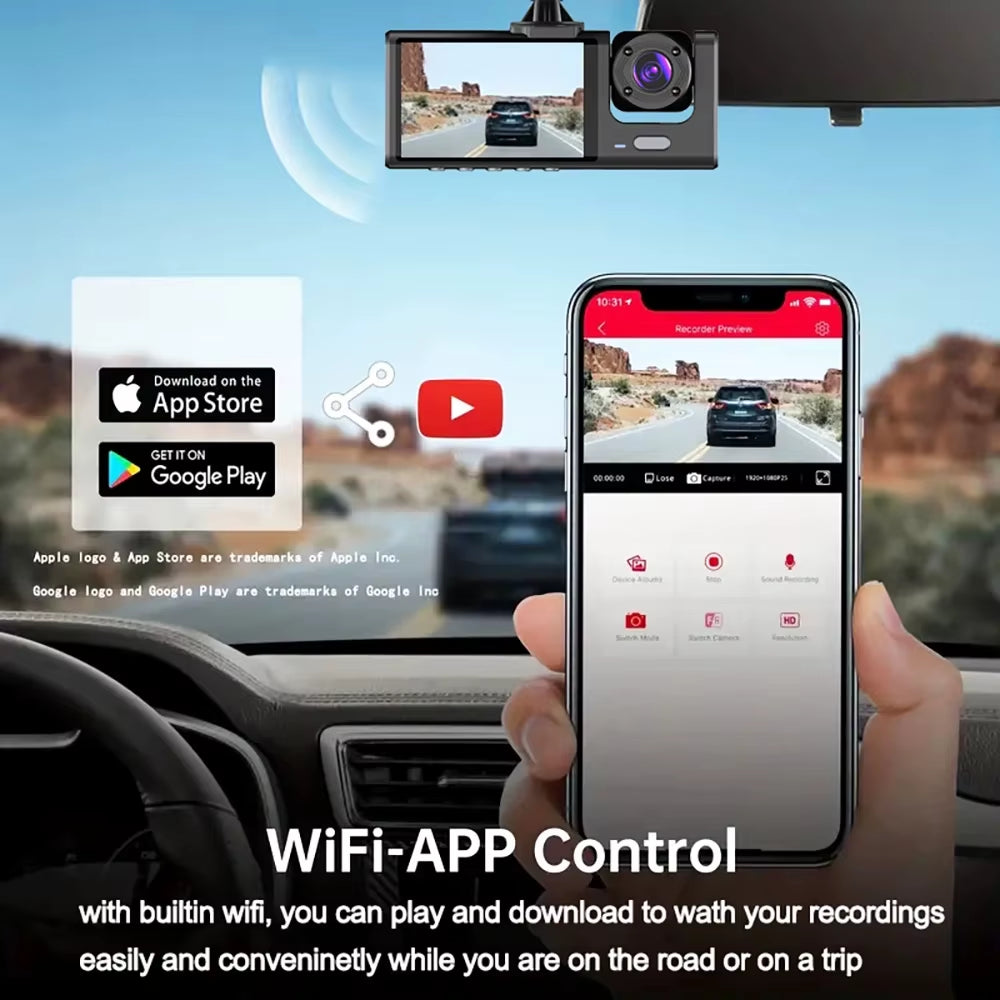 3Channel Car DVR 1080P WIFI APP Dash Cam for Cars Video Recorder Dual Len Car Recording Camera Rear View Camera Car Accessory