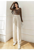 Lady Baggy Pants High Waist Lace Up Straight Leg Pants Women's Classic Designer Suit Trousers High Fashion Korean style Office