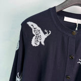 2026 Women Knitwear Crew Neck Butterfly Jacquard Cardigan Front Button Closure Ribbed Hem Cuff