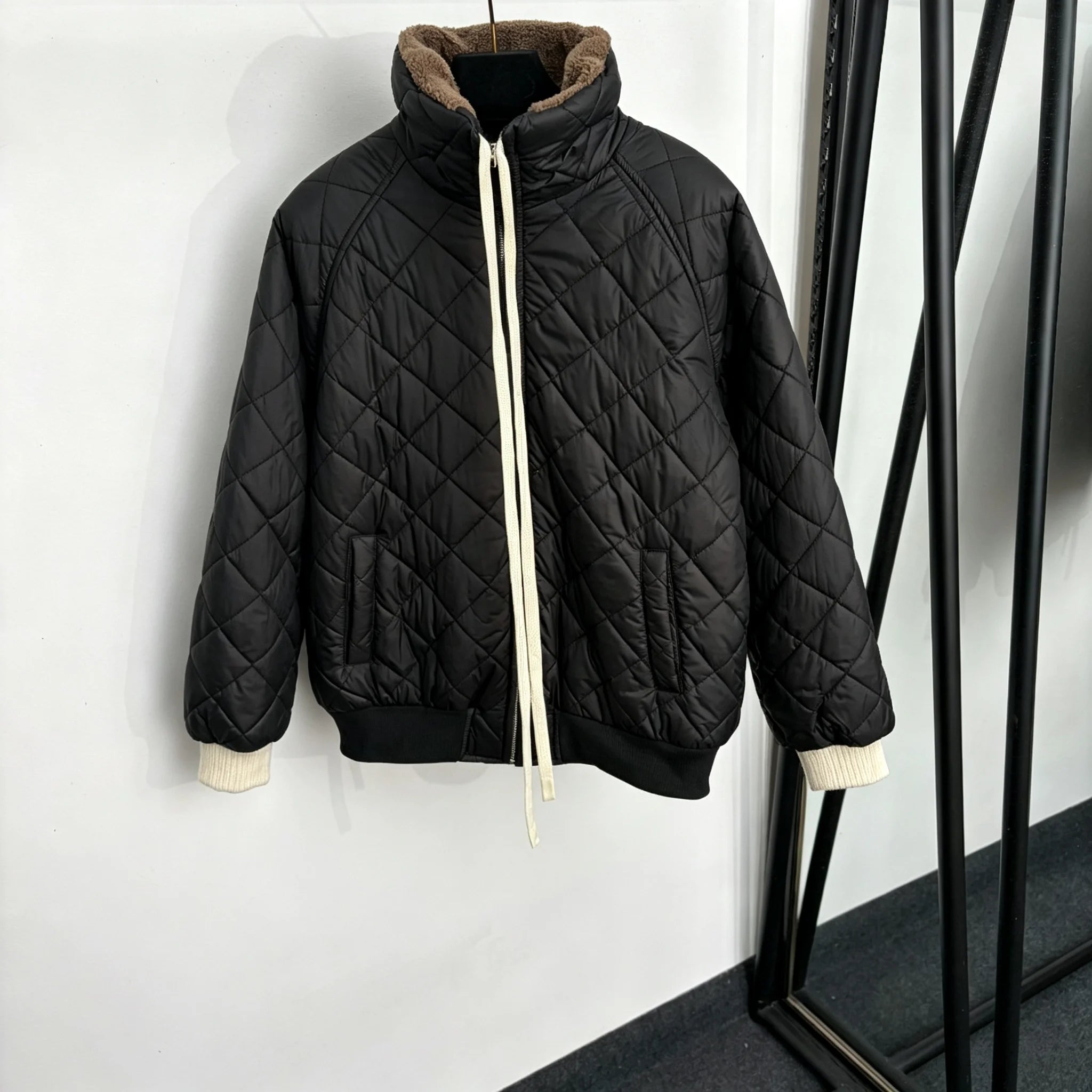 2026 Women Autumn Winter Fleece‑Lined Stand Collar Quilted Padded Jacket ZX5801