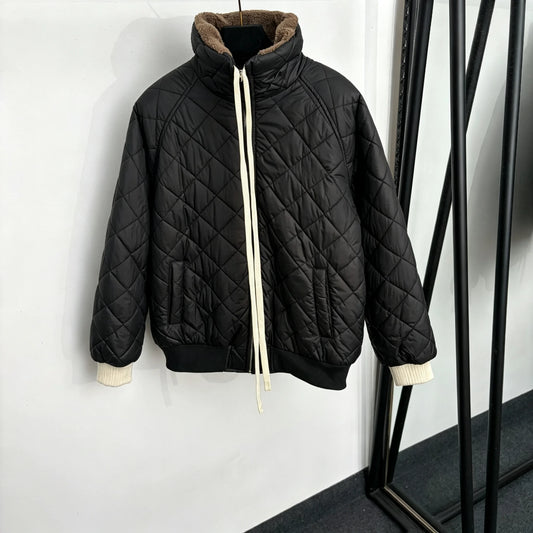 2026 Women Autumn Winter Fleece‑Lined Stand Collar Quilted Padded Jacket ZX5801