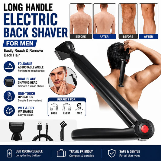 Long Handle Electric Back Shaver For Men USB Rechargeable Body Hair Removal Razor