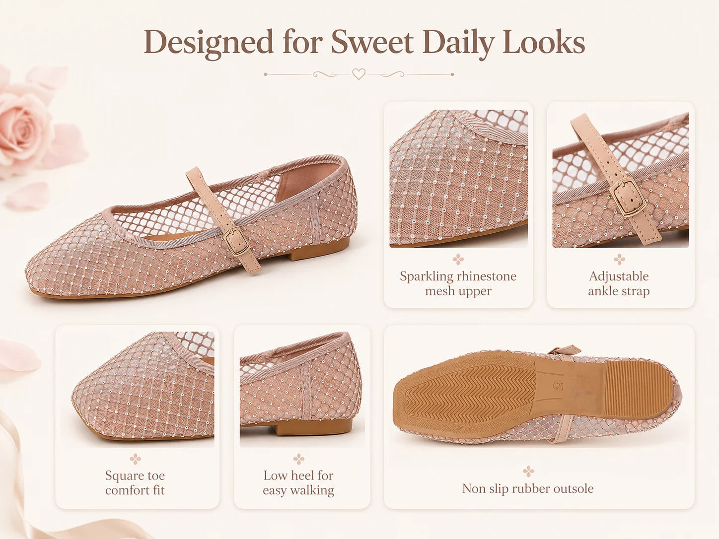 2026 Women's Mesh Ballet Flats Pointed Toe Breathable Flat Shoes Elegant Casual Slip On Shoes For Office Travel