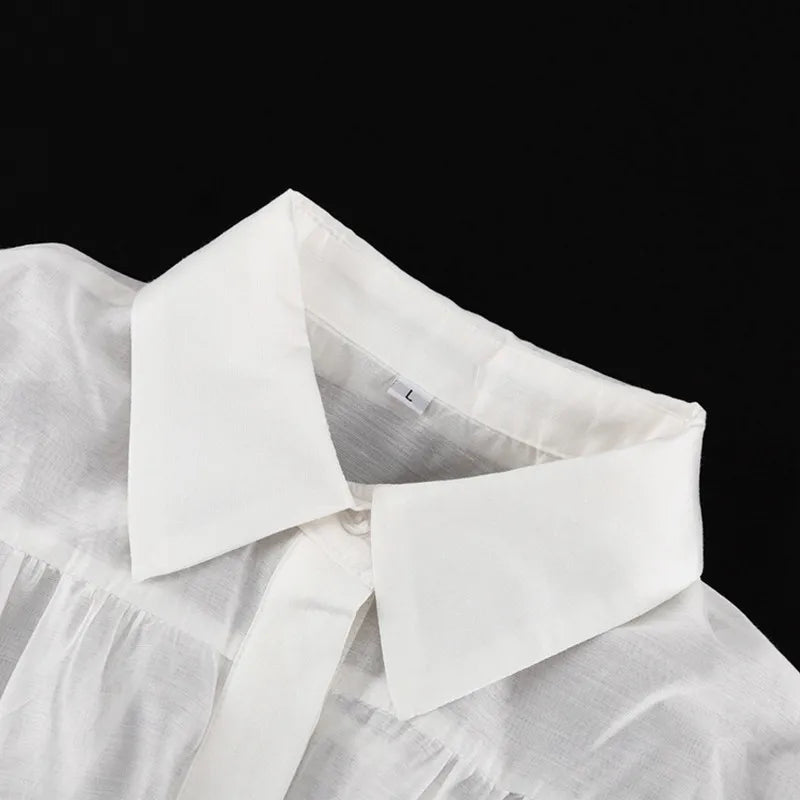 Office Lady Elegant White Casual Loose Blouses Fashion New Long Sleeve Women Shirt Turndown Collar Tops