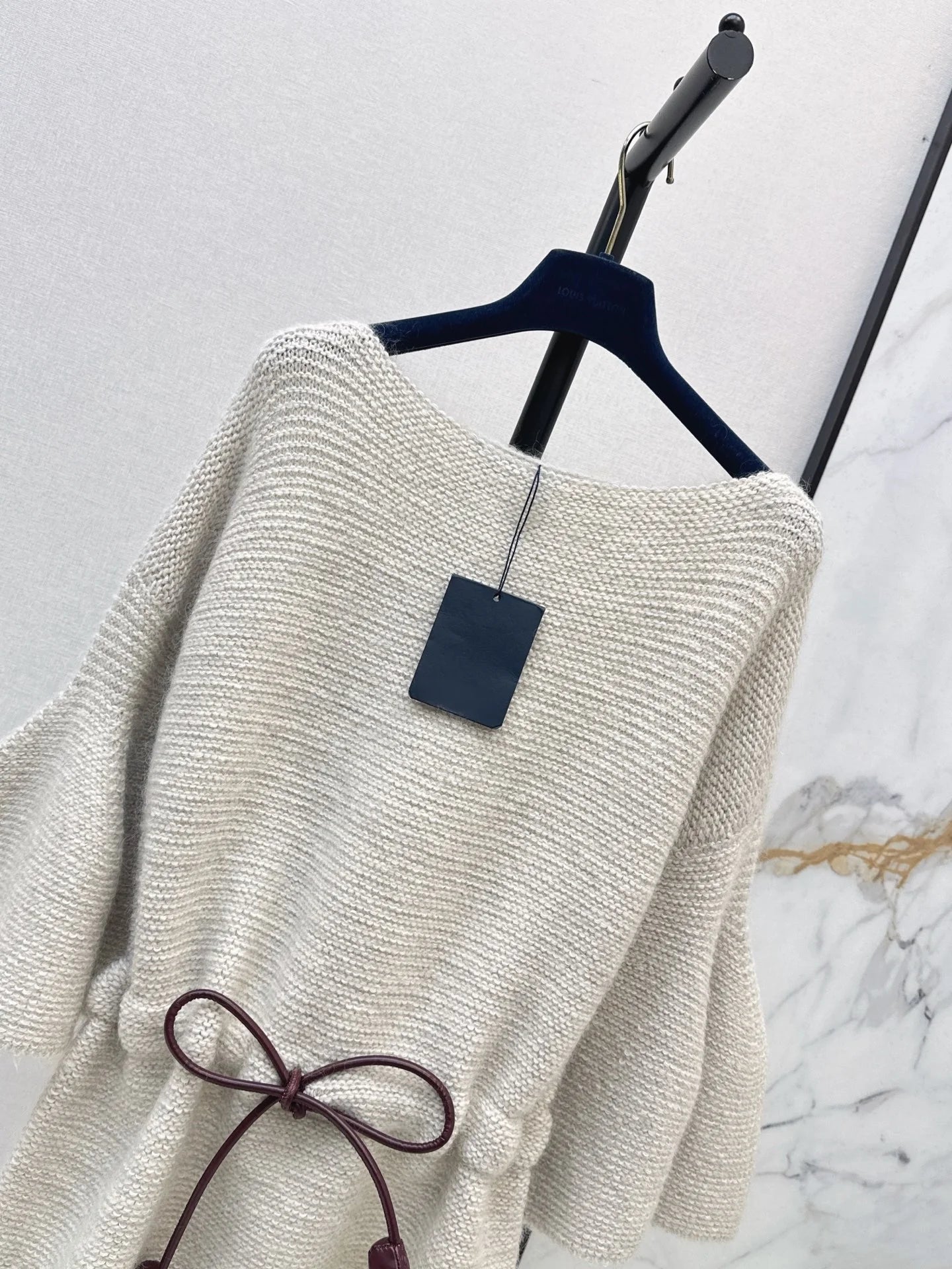 2026 Women Tunic Sweater Boat Neck Batwing Flare Sleeve Leather Drawstring Bow Waist Thick Wool Blend Loose Top