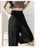 Lady Baggy Pants High Waist Lace Up Straight Leg Pants Women's Classic Designer Suit Trousers High Fashion Korean style Office