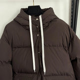 2026 autumn and winter large pocket waist cinched long sleeved hooded mid length cotton jacket for girls