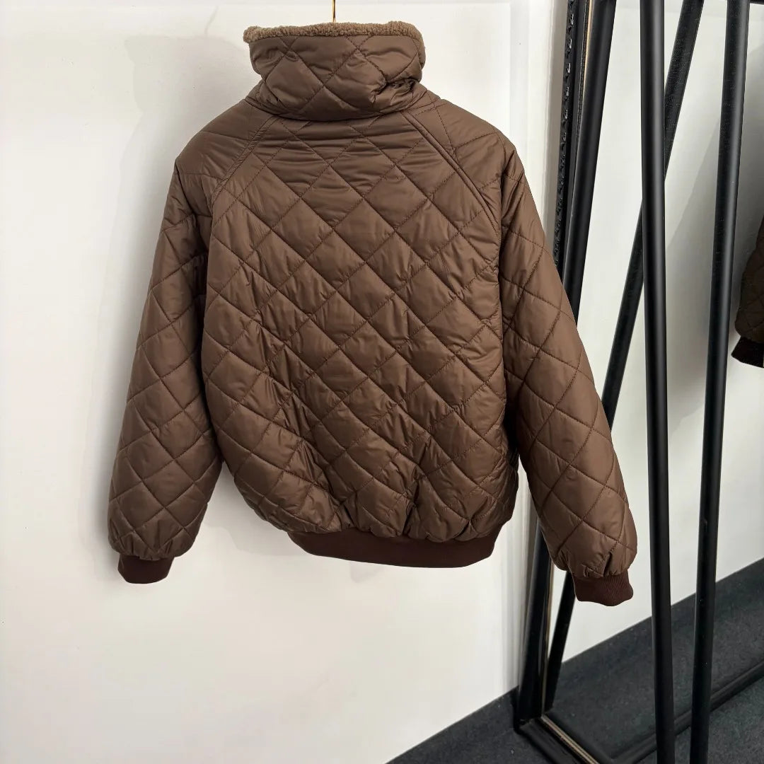 2026 Women Autumn Winter Fleece‑Lined Stand Collar Quilted Padded Jacket ZX5801