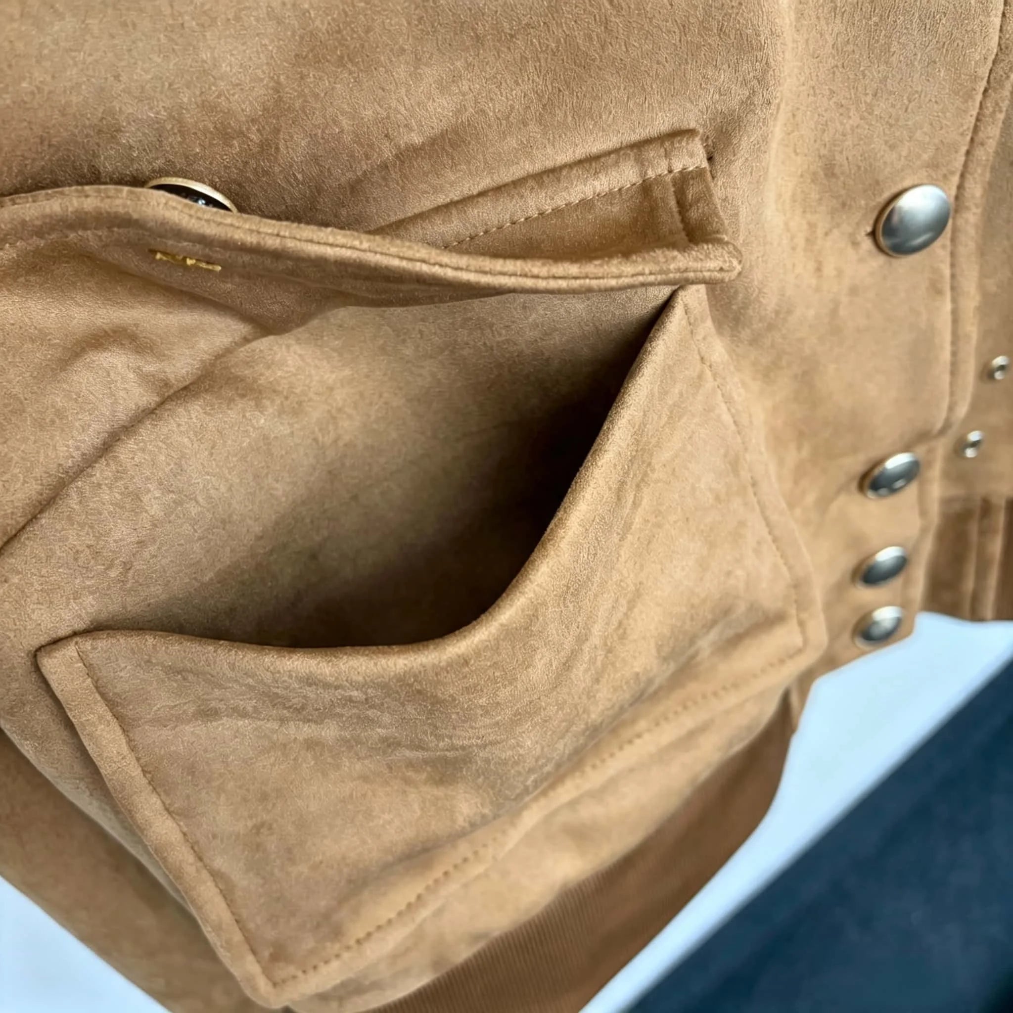 C90-2026 New Ladies Classic Luxury Single Breasted Large Lapel Long Sleeve Deerskin Velvet Jacket, Camel, SML