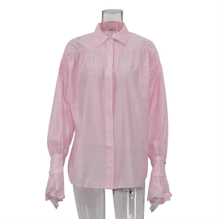 Office Lady Elegant White Casual Loose Blouses Fashion New Long Sleeve Women Shirt Turndown Collar Tops