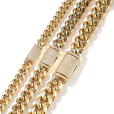 15mm Stainless Steel Miami Cuban Link Chain Iced Out CZ Box Clasp Necklace Fashion Hiphop Men Jewelry