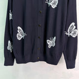 2026 Women Knitwear Crew Neck Butterfly Jacquard Cardigan Front Button Closure Ribbed Hem Cuff