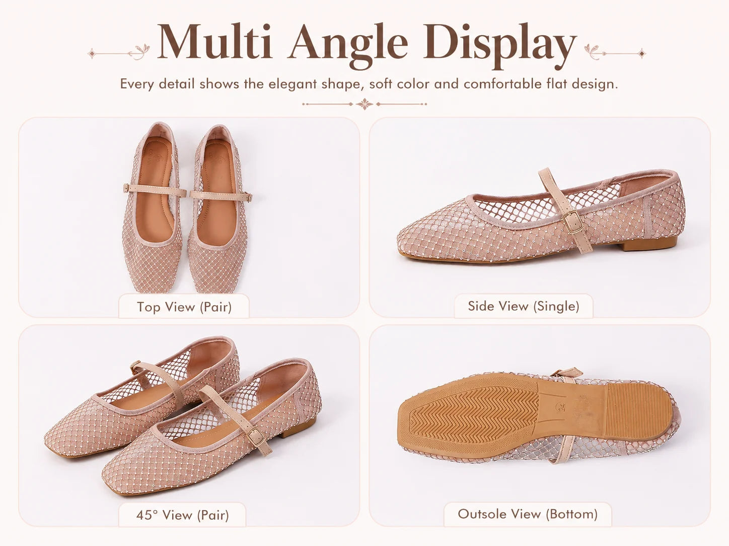 2026 Women's Mesh Ballet Flats Pointed Toe Breathable Flat Shoes Elegant Casual Slip On Shoes For Office Travel