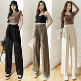 Lady Baggy Pants High Waist Lace Up Straight Leg Pants Women's Classic Designer Suit Trousers High Fashion Korean style Office