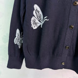 2026 Women Knitwear Crew Neck Butterfly Jacquard Cardigan Front Button Closure Ribbed Hem Cuff