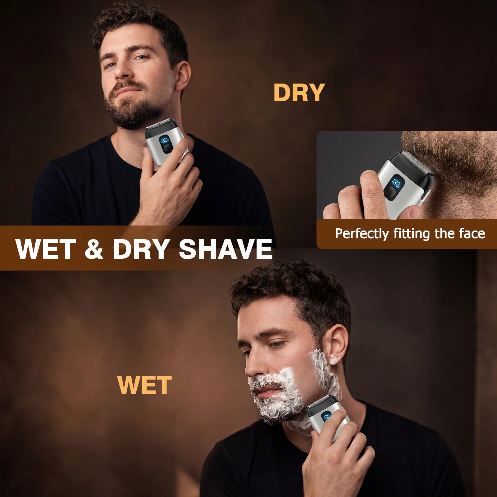 Mini Portable Men's Shaver Electric Foil Shaver IPX7 Waterproof Pocket Travel Beard Razor LED Power Display USB-C Rechargeable Wet Dry Shaving Machine For Male