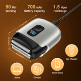 Mini Portable Men's Shaver Electric Foil Shaver IPX7 Waterproof Pocket Travel Beard Razor LED Power Display USB-C Rechargeable Wet Dry Shaving Machine For Male