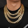 15mm Hip Hop Bling Gold Color Stainless Steel Cuban Miami Link Chain Necklaces for 18k Gold-plated Men Rapper Jewelry(1PC)