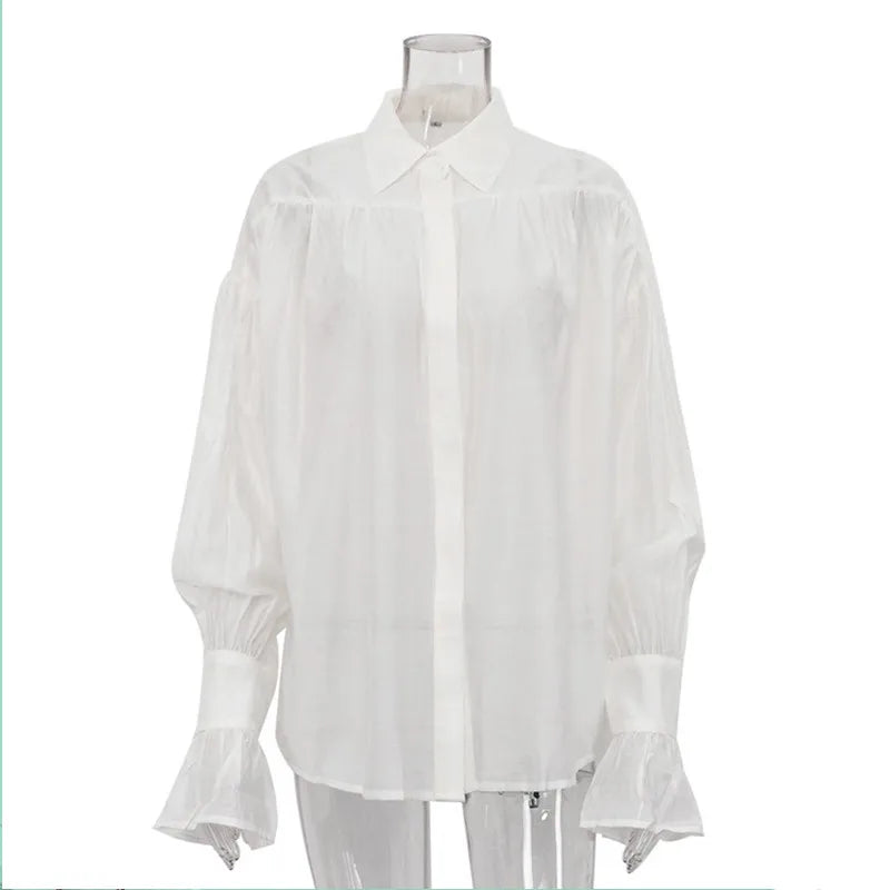 Office Lady Elegant White Casual Loose Blouses Fashion New Long Sleeve Women Shirt Turndown Collar Tops