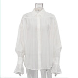 Office Lady Elegant White Casual Loose Blouses Fashion New Long Sleeve Women Shirt Turndown Collar Tops