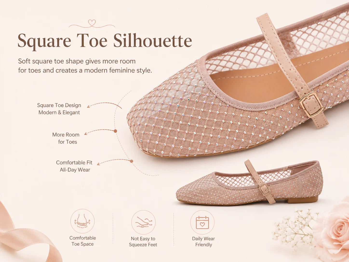 2026 Women's Mesh Ballet Flats Pointed Toe Breathable Flat Shoes Elegant Casual Slip On Shoes For Office Travel