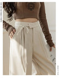 Lady Baggy Pants High Waist Lace Up Straight Leg Pants Women's Classic Designer Suit Trousers High Fashion Korean style Office